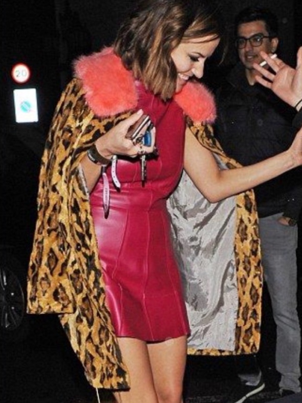 Shrimps Faux Leopard Coat with Detachable Pink Collar Medium